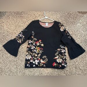 Chico's Black Top with Floral Accents